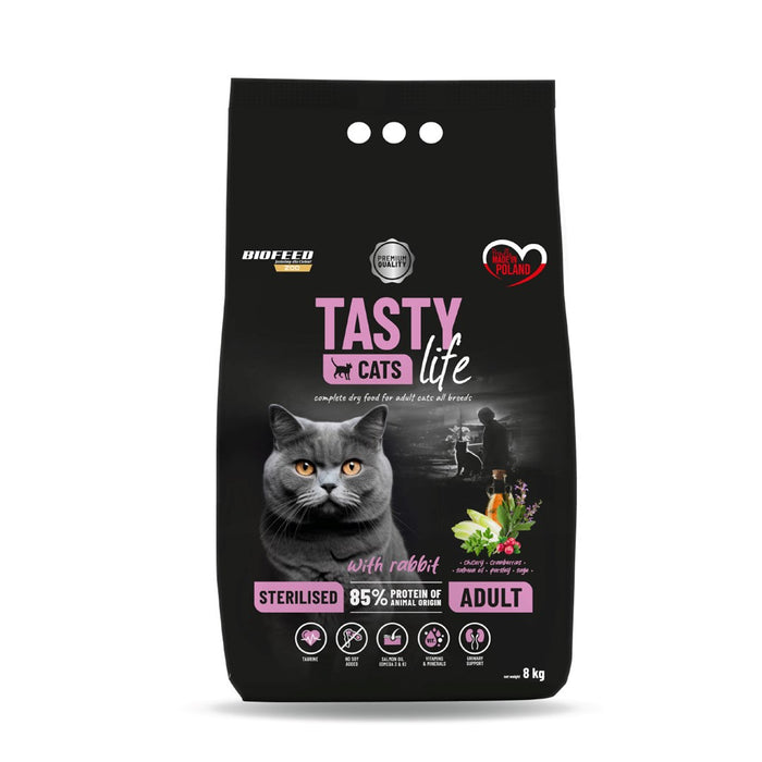 BIOFEED Tasty Cats Life Sterilised Rabbit - суха храна за котки - 8 кг