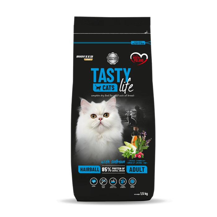 BIOFEED Tasty Cats Life Hairball Salmon - суха храна за котки - 1,5 кг