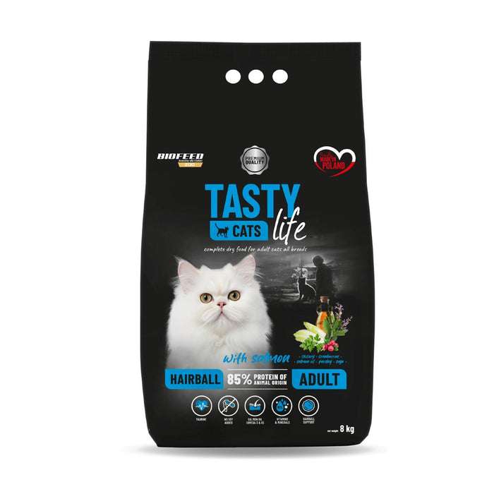 BIOFEED Tasty Cats Life Hairball Salmon - суха храна за котки - 8 кг