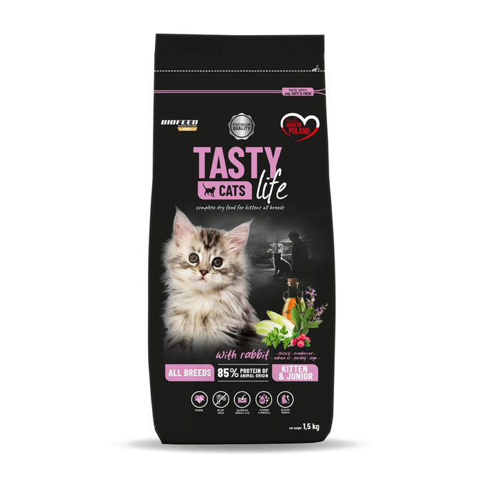 BIOFEED Tasty Cats Life Kitten Junior Rabbit - суха храна за котки - 1,5 кг