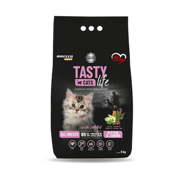 BIOFEED Tasty Cats Life Kitten Junior Rabbit - суха храна за котки - 8 кг