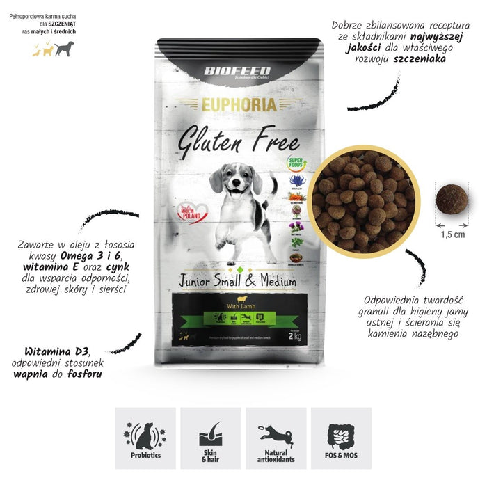 BIOFEED Euphoria Gluten Free Junior small & medium Lamb - суха храна за кучета - 12 кг