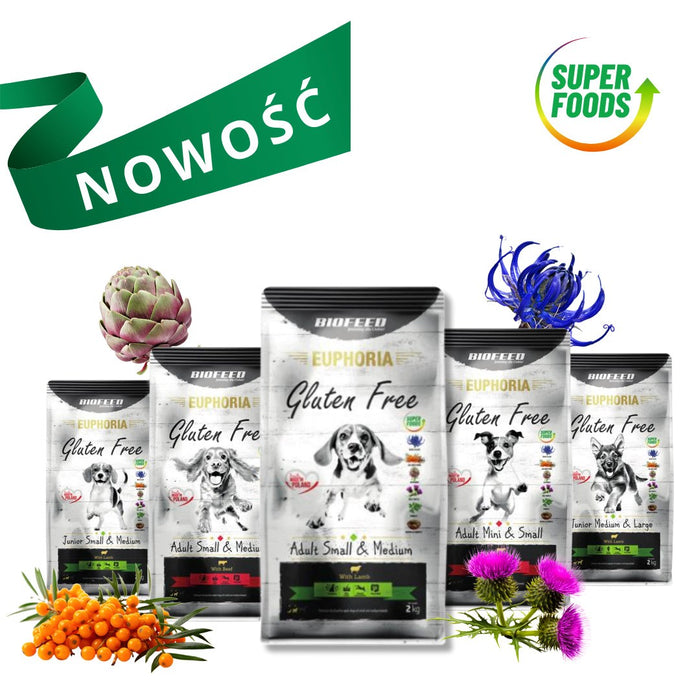 BIOFEED Euphoria Gluten Free Junior medium & large Beef - суха храна за кучета - 2 кг