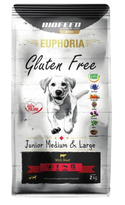BIOFEED Euphoria Gluten Free Junior medium & large Beef - суха храна за кучета - 2 кг