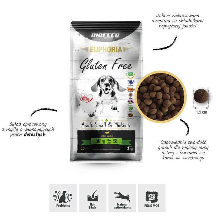 BIOFEED Euphoria Gluten Free Adult small & medium Lamb - суха храна за кучета - 2 кг