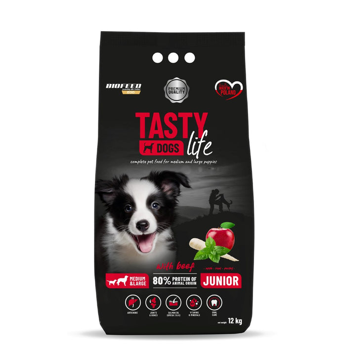 BIOFEED Tasty Life Junior средно и голямо телешко - суха храна за кучета - 12 кг