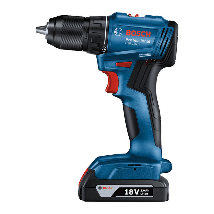 АКУМУЛАТОРНА БЕЗЧЕТКОВА БОРМАШИНА BOSCH PROFESSIONAL GSR 185 Li 18 V, 50.00 nm, БРОЙ БАТЕРИИ 2, 2.00 Ah, КУФАР