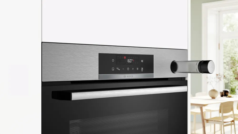 Bosch HRG572ES3 SER4, Пароконвектомат A+, AddSteam, Pyro+Hydro, 8 HM, пълен сензорен контрол, AutoPilot 15, 1 lvl релса, SoftClose&SoftOpen, AirFry тава, инокс
