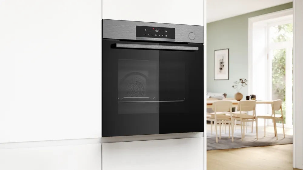 Bosch HRG572ES3 SER4, Пароконвектомат A+, AddSteam, Pyro+Hydro, 8 HM, пълен сензорен контрол, AutoPilot 15, 1 lvl релса, SoftClose&SoftOpen, AirFry тава, инокс