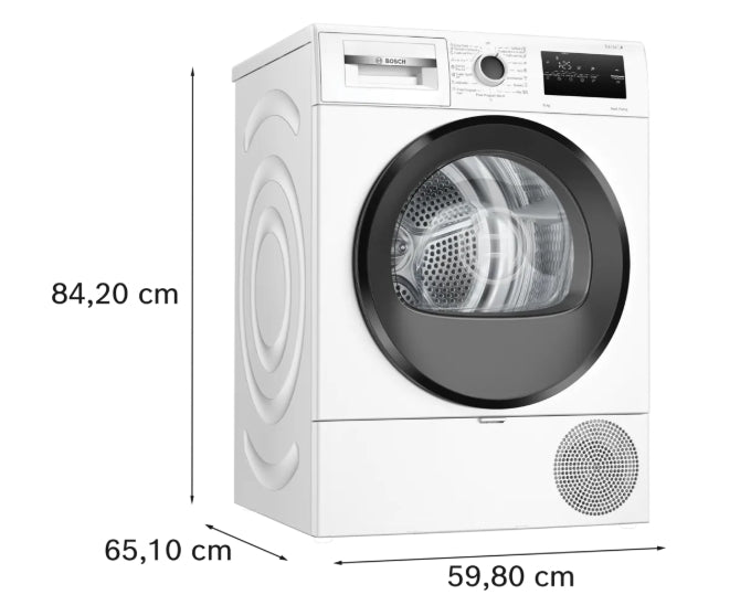 Bosch WTH83255BY, SER4, Сушилня с термопомпа 8 кг, A++/D / B конд., 63dB, easyClean, дренажен комплект съгласно. WTZ1110, бяло сива врата