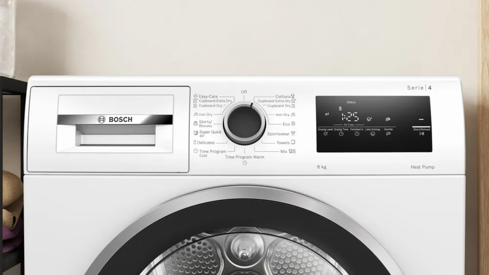 Bosch WTH8520BBY, SER4, Сушилня с термопомпа 8 кг, A++/D, 63dB EasyClean, дренажен комплект, сребристо-черносива врата