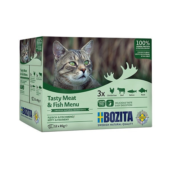 BOZITA Вкусно месно и рибно меню - мокра храна за котки - 12х85гр