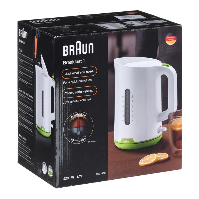 Електрическа кана Braun WK 1100 1.7 L 2200 W Зелена, Бяла