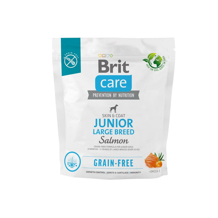 Суха храна за млади кучета (3 месеца - 2 години), големи породи над 25 кг - Brit Care Dog Grain-Free Junior Large сьомга 1 кг