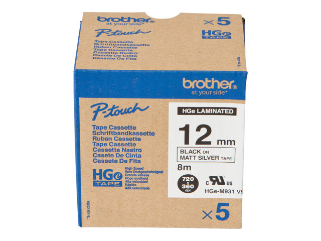 BROTHER HGEM931V5 5x лентова касета 12mmx8m silber matt black laminate за P-touch P500PC 9700PC 9800PCN RL700S