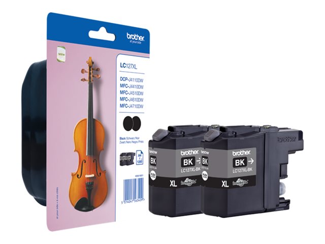 BROTHER LC-127XL черна касета с мастило с голям капацитет 2 x 1200 страници 2 пакета блистер без аларма