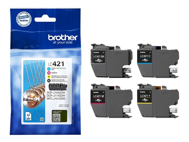 BROTHER 4-опаковки от Black Cyan Magenta и Yellow 200 страници касети с мастило със стандартен капацитет за DCP-J1050DW MFC-J1010DW и DCP-J11