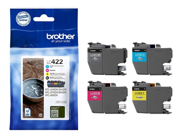 BROTHER Black Cyan Magenta и Yellow Ink Cartridges Multipack Всяка касета отпечатва до 550 страници - DR версия