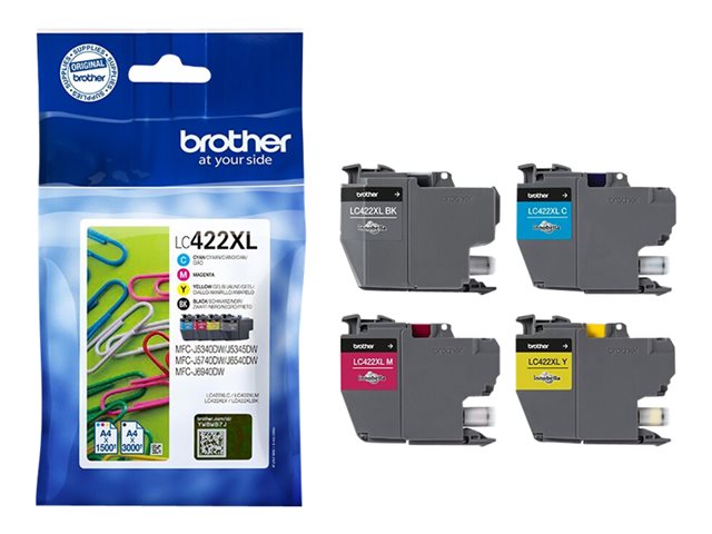 BROTHER Black Cyan Magenta и Yellow Ink Cartridges Multipack Всяка касета отпечатва до 1500 страници за CMY и 3000 за K - DR Ve