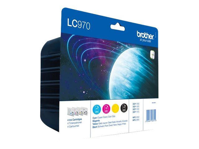 BROTHER LC-970 касета с мастило черна и трицветна стандартен капацитет bl:350 страници cl 300 страници 4 пакета блистер без аларма