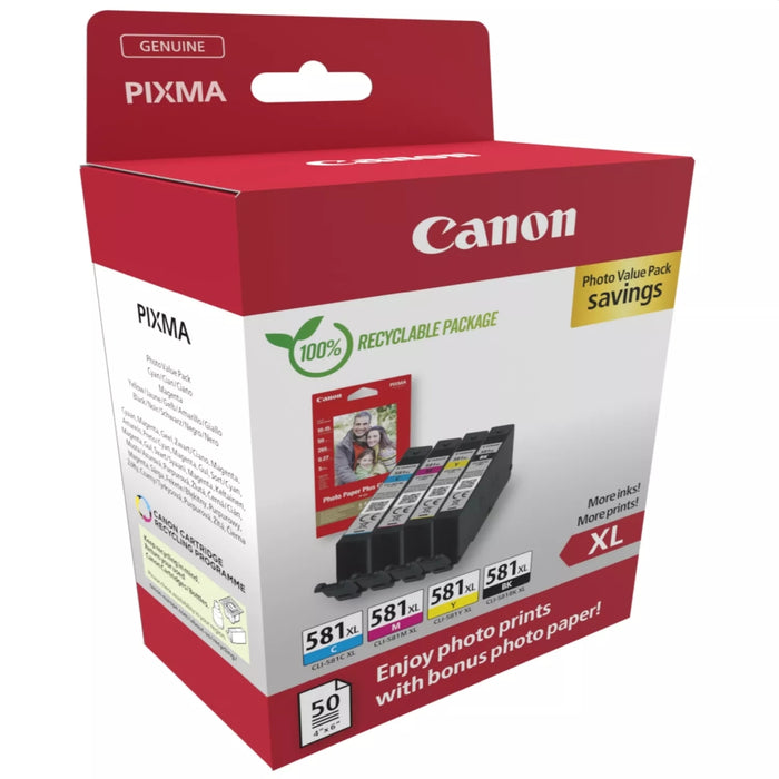 Canon CLI-581 XL C/M/Y/BK PVP + Canon Plus Glossy II PP-201, 10x15 cm, 100 sheets
