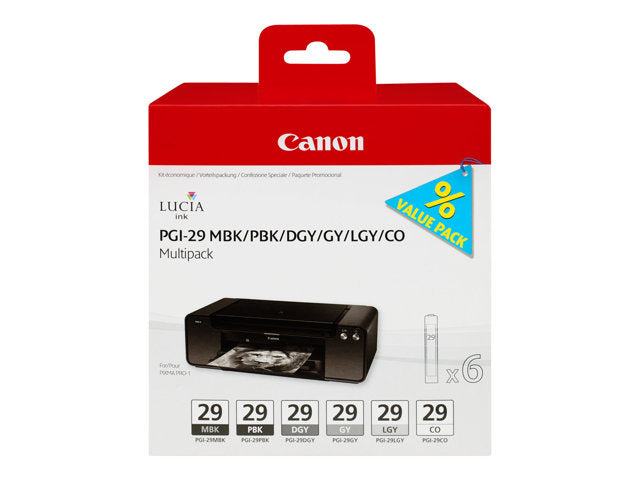 Черна касета с мастило CANON PGI-29 и пет цвята със стандартен капацитет групова опаковка