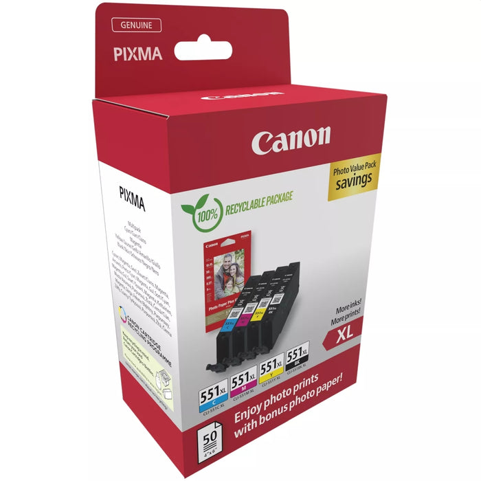 Canon CLI-551XL C/M/Y/BK Photo Value Pack + Canon Plus Glossy II PP-201, 10x15 cm, 100 sheets