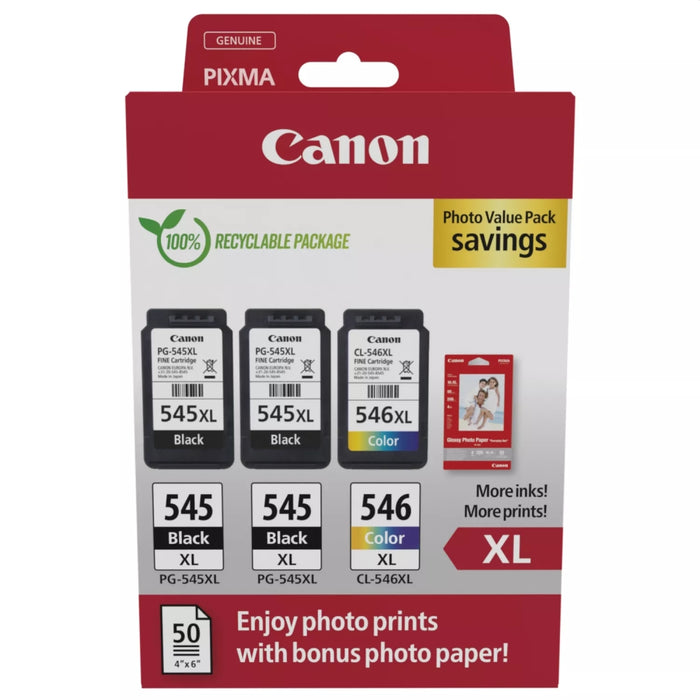 Canon PG-545XLx2/CL-546XL PVP + Canon Plus Glossy II PP-201, 10x15 cm, 100 sheets