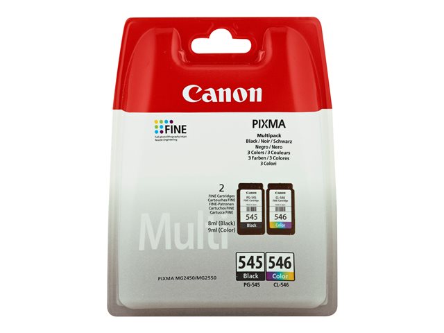 CANON 1LB PG-545 / CL-546 касета с мастило черна и цветна стандартен капацитет bk 180p cl 180p 2 пакета блистер с аларма