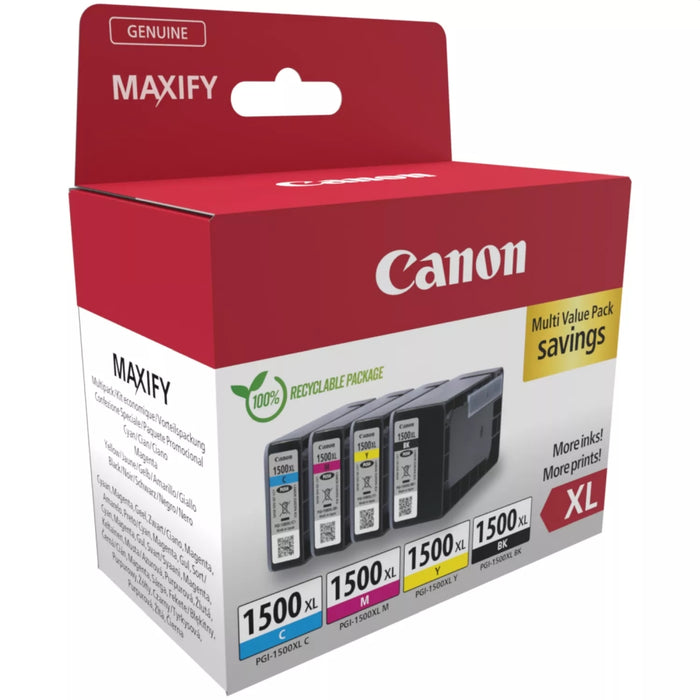 Canon PGI-1500XL BK/C/M/Y Multi Pack + Canon Plus Glossy II PP-201, 10x15 cm, 100 sheets