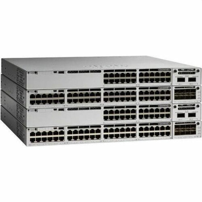 Cisco Catalyst 9300 48-портов 12x mGig (100M/1G/2.5G/5G/10G) + 36x 10M/100M/1G меден кабел с фиксирани 2x 40G QSFP връзки нагоре, UPOE, Network Essentials