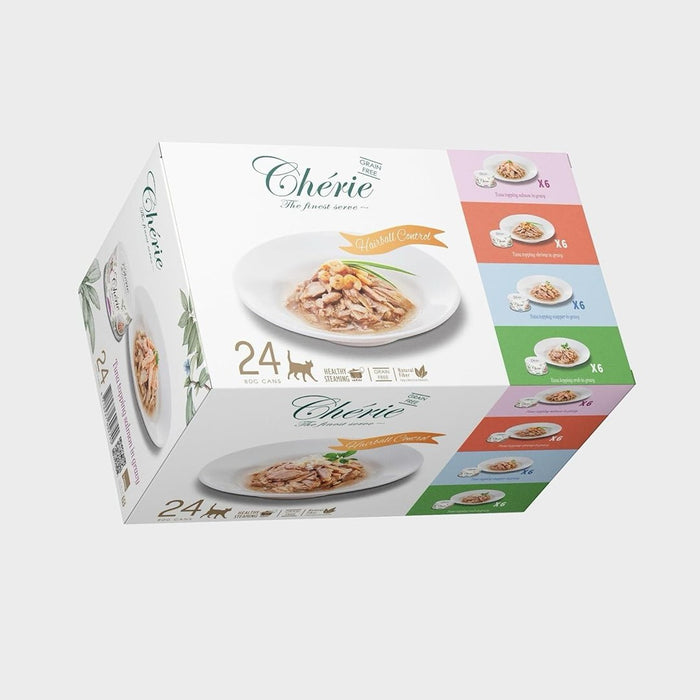 CHERIE Indoor Hairball Control Mixed Flavors с риба тон в сос - Мокра храна за котки - 24x80g
