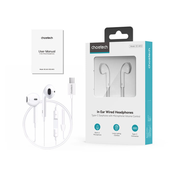 Choetech USB-C слушалки за поставяне в ушите 1,2 м - бели
