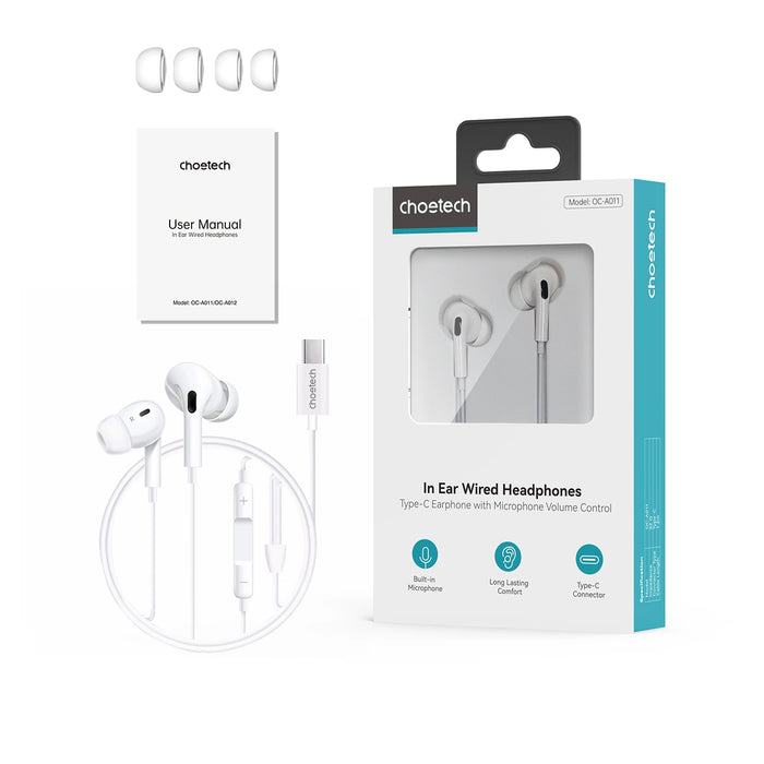 Choetech OC-A011 USB-C слушалки за поставяне в ушите 1,2 м - бели