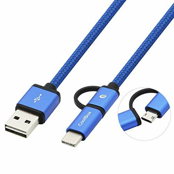 Кабел USB към Micro USB и USB-C CoolBox COO-CAB-U2MC-BL Син