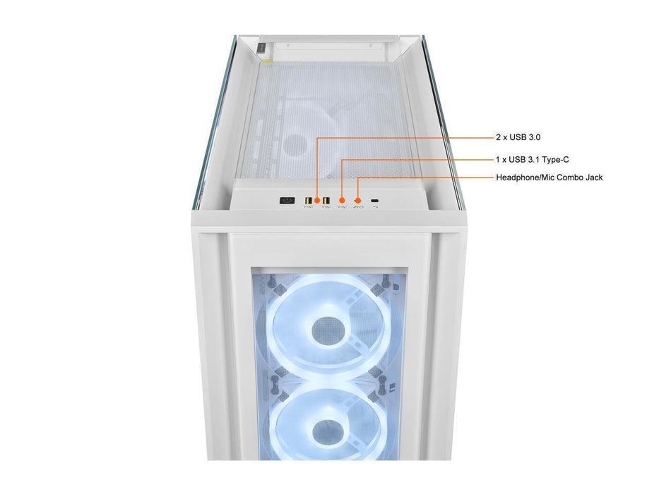 Кутия Corsair iCUE 5000X RGB QL Edition Mid Tower, Tempered Glass, Бяла