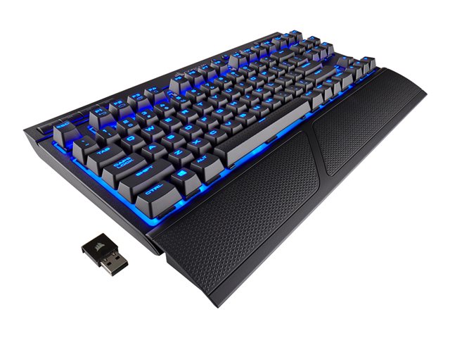 CORSAIR K63 Безжична механична игрална клавиатура със задно осветяване, синя LED, черешово MX, червено САЩ