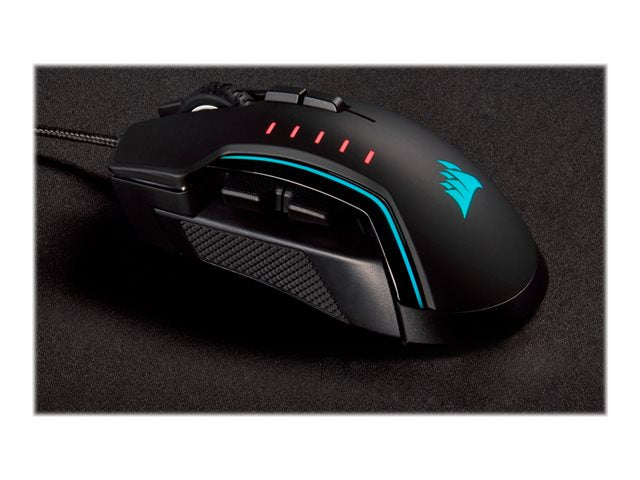 CORSAIR GLAIVE RGB PRO Comfort FPS/MOBA мишка за игри със сменяеми ръкохватки Черна подсветка RGB LED 18000 DPI Оптична EU