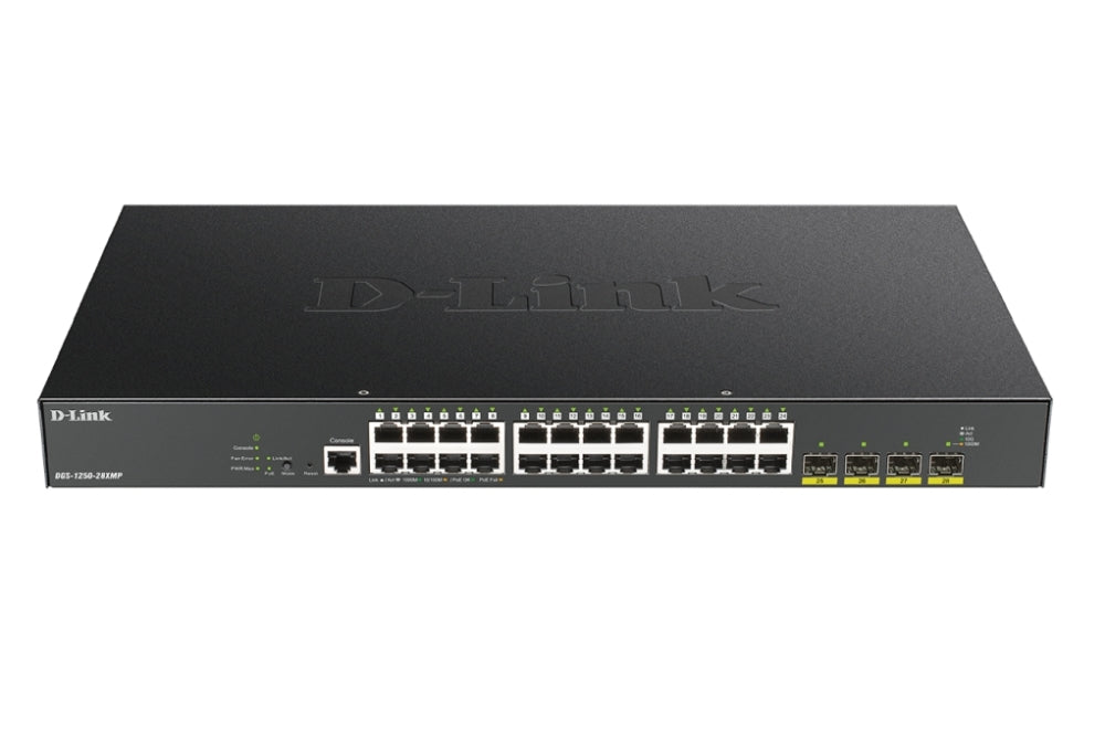 D-Link 24-портов Gigabit PoE интелигентен управляван комутатор с 4x 10G SFP+ порта, 370W