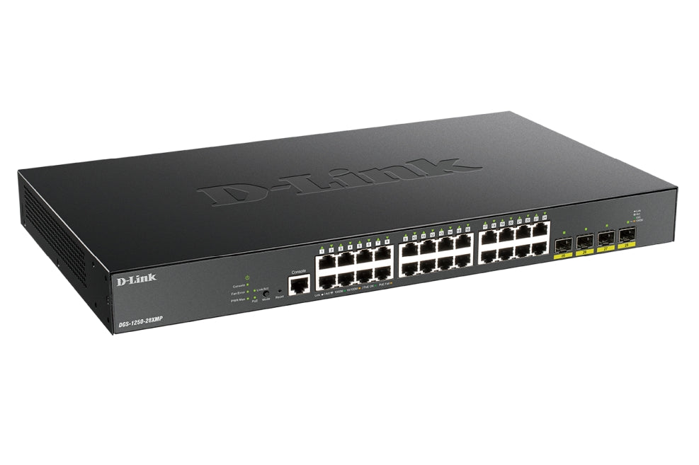 D-Link 24-портов Gigabit PoE интелигентен управляван комутатор с 4x 10G SFP+ порта, 370W