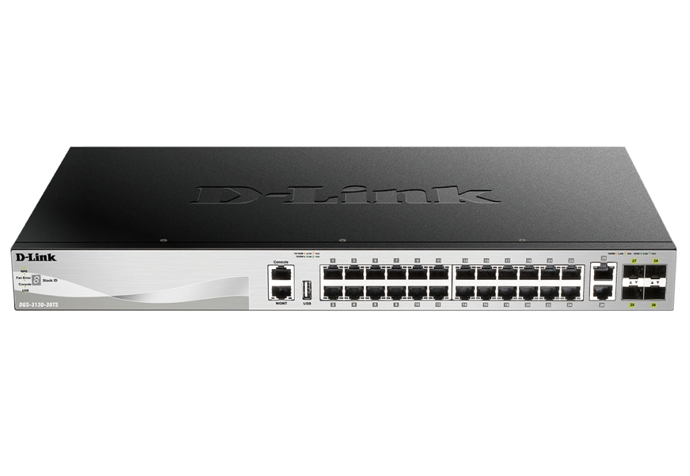 D-Link 24x10/100/1000BASE-T портове Layer 3 Stackable Managed Gigabit Switch с 2x10GBASE-T порта и 4xSFP+ порта