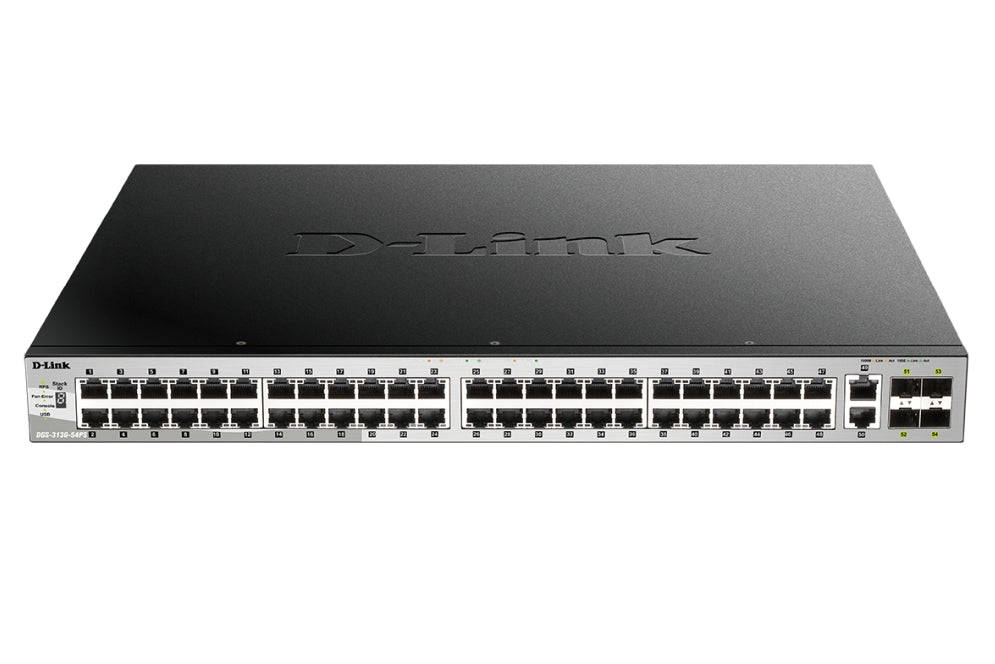 D-Link 48x10/100/1000BASE-T PoE портове (370W бюджет) Layer 3 Stackable Managed Gigabit Switch with 2x10GBASE-T ports and 4xSFP+ ports