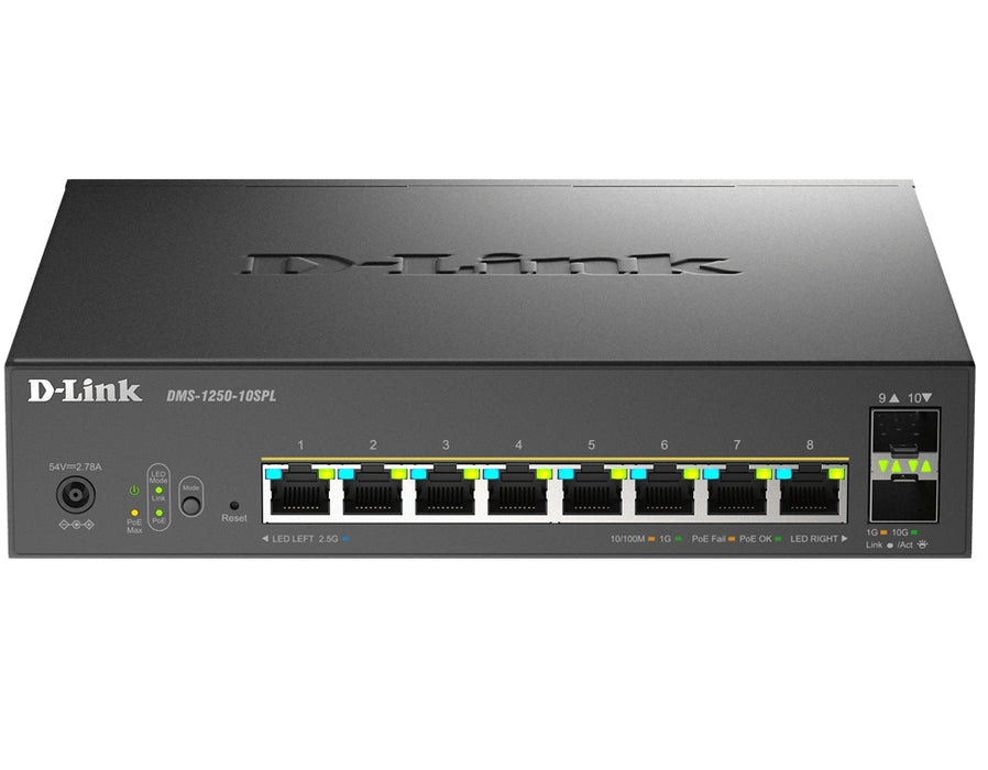D-Link 8-портов 2.5G Base-T PoE, 2-портов 10G SFP+ и 2x 10G RJ45 порт Smart Managed Switch