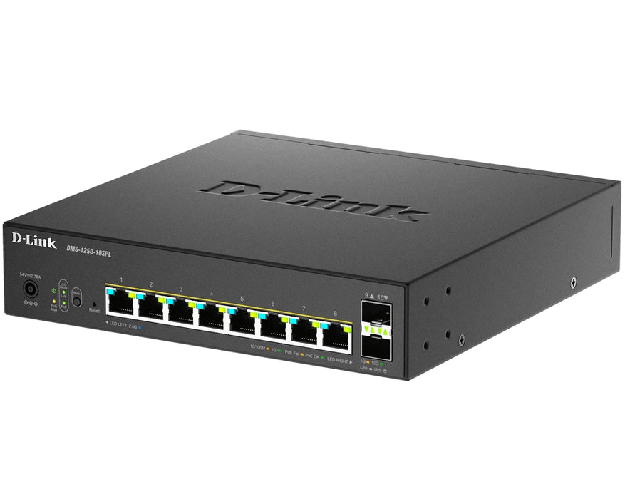 D-Link 8-портов 2.5G Base-T PoE, 2-портов 10G SFP+ и 2x 10G RJ45 порт Smart Managed Switch