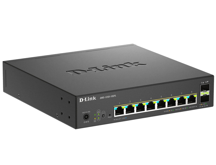 D-Link 8-портов 2.5G Base-T PoE, 2-портов 10G SFP+ и 2x 10G RJ45 порт Smart Managed Switch