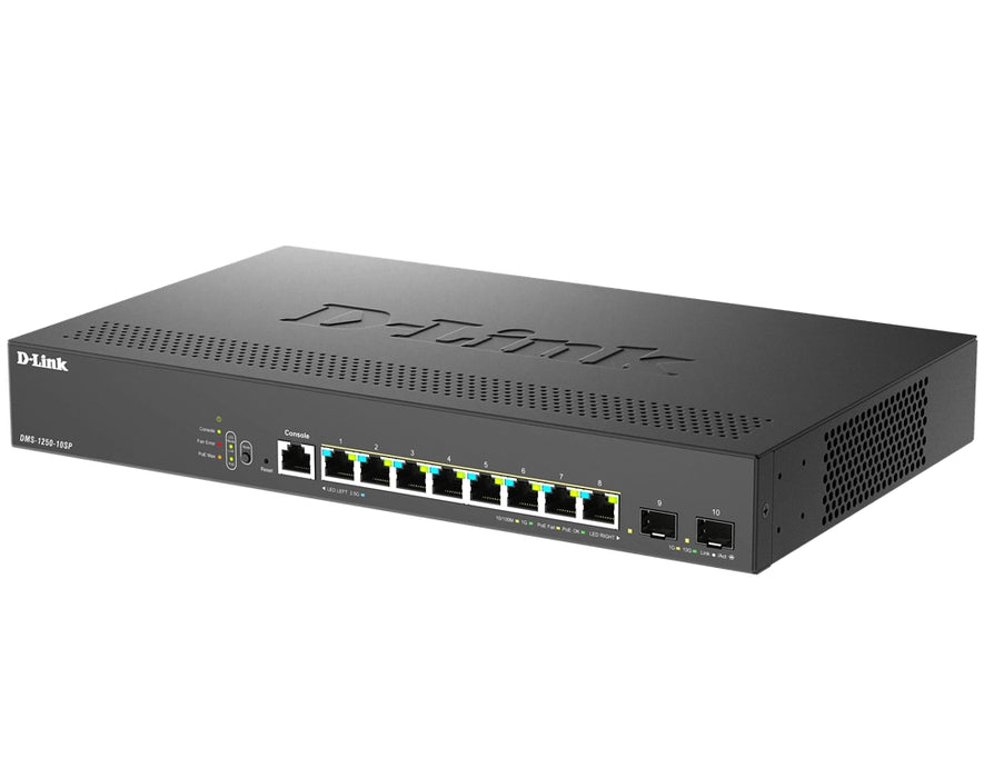 D-Link 8-портов 2.5G Base-T PoE и 2-портов 10G SFP+ интелигентен управляван комутатор