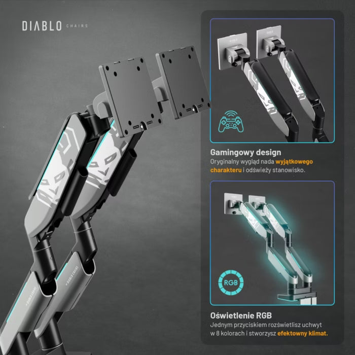 Двойна стойка за монитори 35" Diablo RGB X-Arm Dual, сива/черна