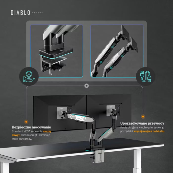 Двойна стойка за монитори 35" Diablo RGB X-Arm Dual, сива/черна