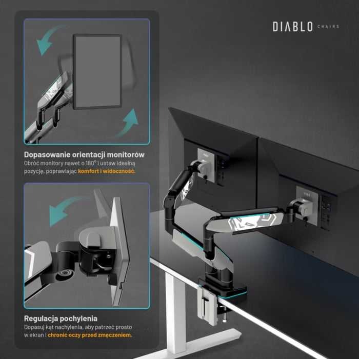 Двойна стойка за монитори 35" Diablo RGB X-Arm Dual, сива/черна