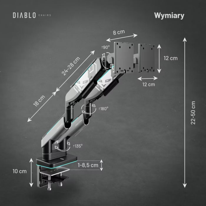 Двойна стойка за монитори 35" Diablo RGB X-Arm Dual, сива/черна